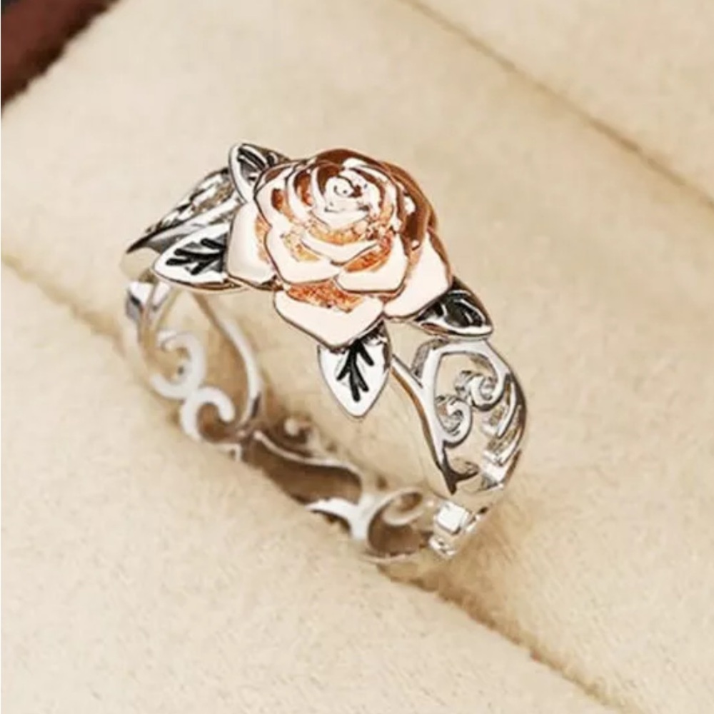 Beautiful New 14k Rose Gold Sterling Silver Rose Ring - Picture 5 of 7
